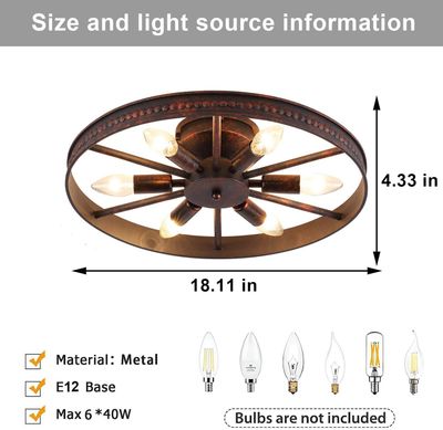 Modxian Farmhouse Vintage Wagon Wheel Ceiling Light