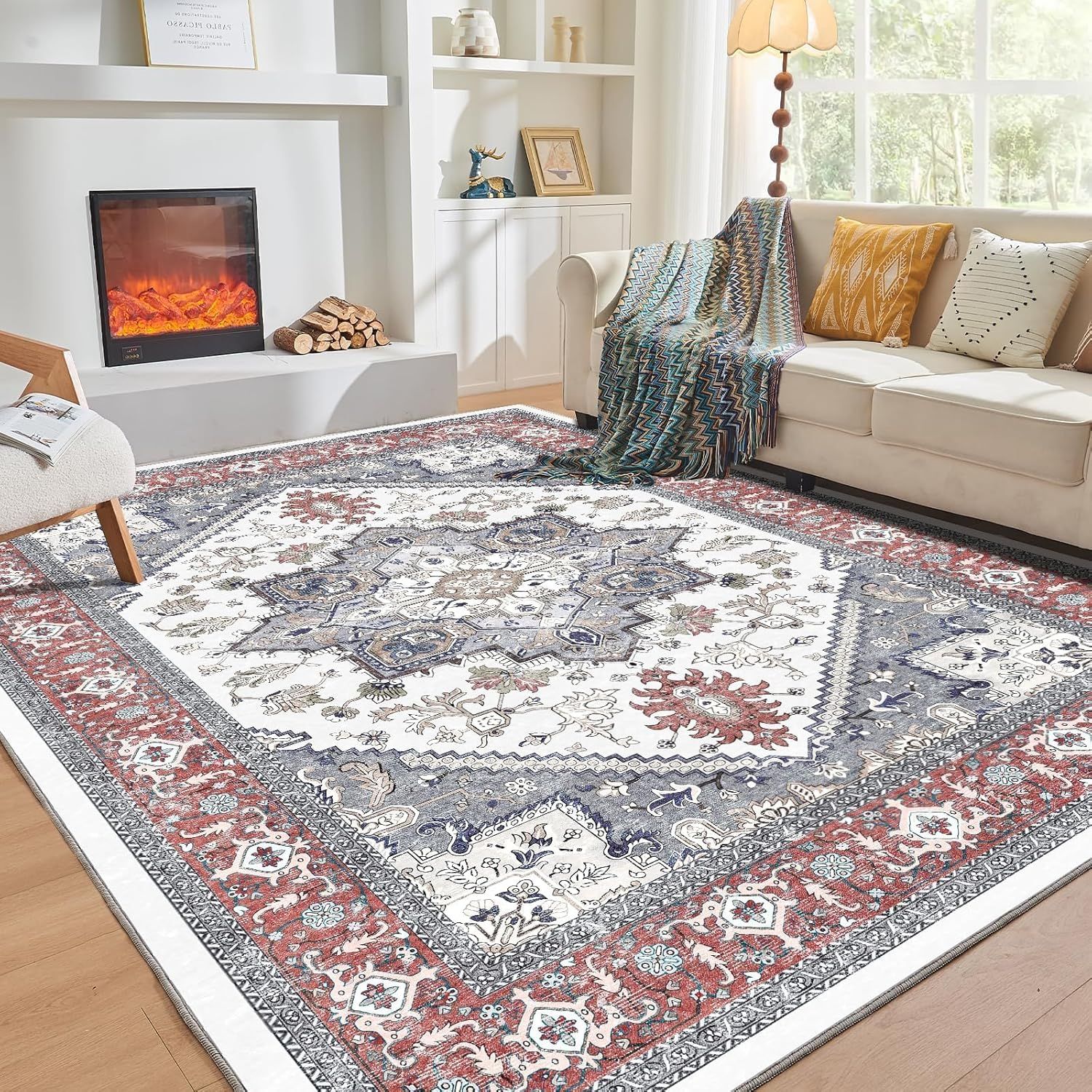 OPPODREAM Faux Cashmere Low-Pile 8 x 10 Area Rug
