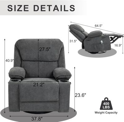 BRTHORY Rocker Recliner Chair w/ Heat + Massage