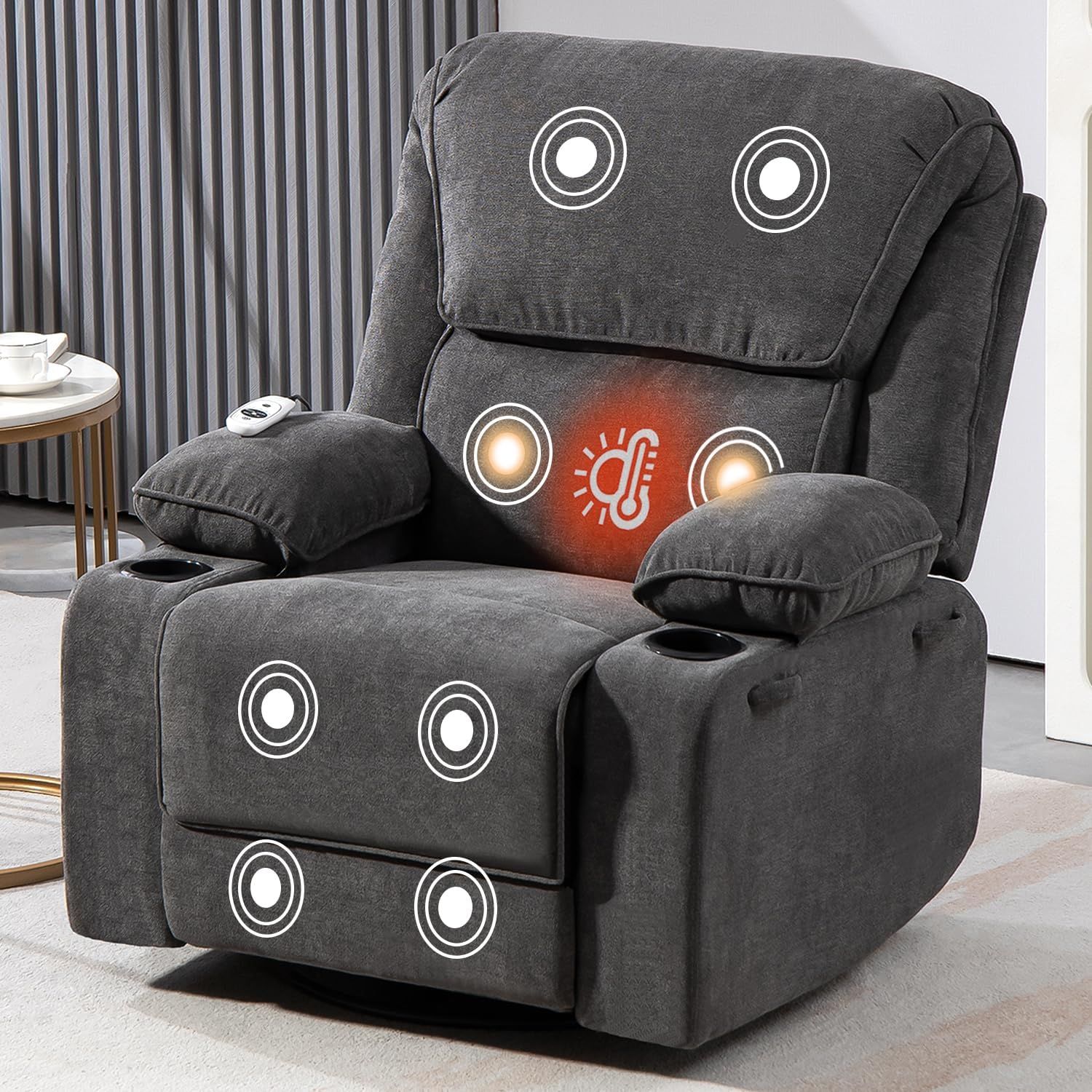 BRTHORY Rocker Recliner Chair w/ Heat + Massage