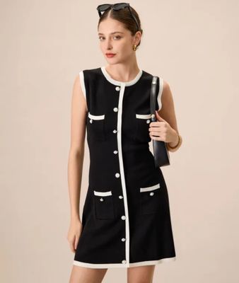 Women&#39;s Black/White Button Down Dress, Medium