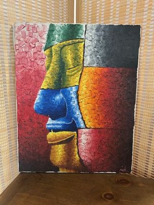 Signed Original Moai Statue; Signed &#39;Peak&#39;