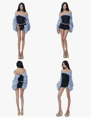 Striped Pleated Shirt + Shorts Set