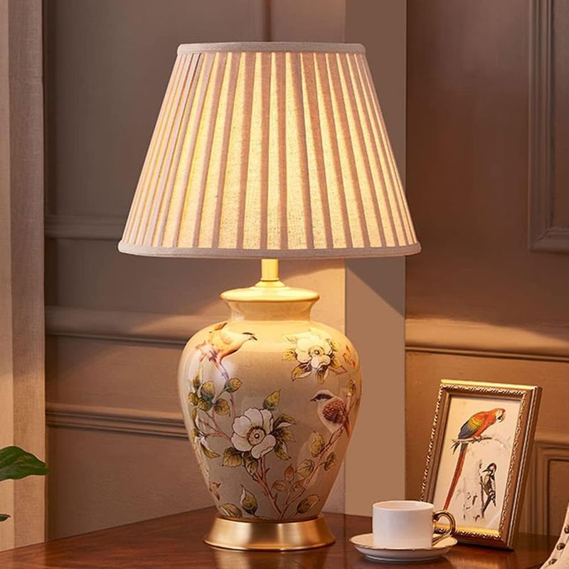 TAMYUSE 20&quot; Tall Chinoiserie Ceramic Desk Lamp