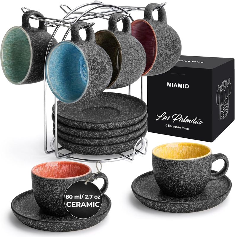 MIAMIO 80ml Ceramic Espresso Cups with Saucers