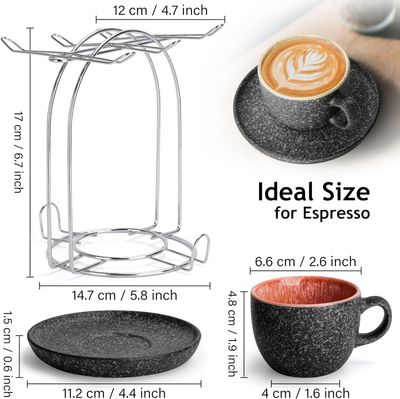 MIAMIO 80ml Ceramic Espresso Cups with Saucers