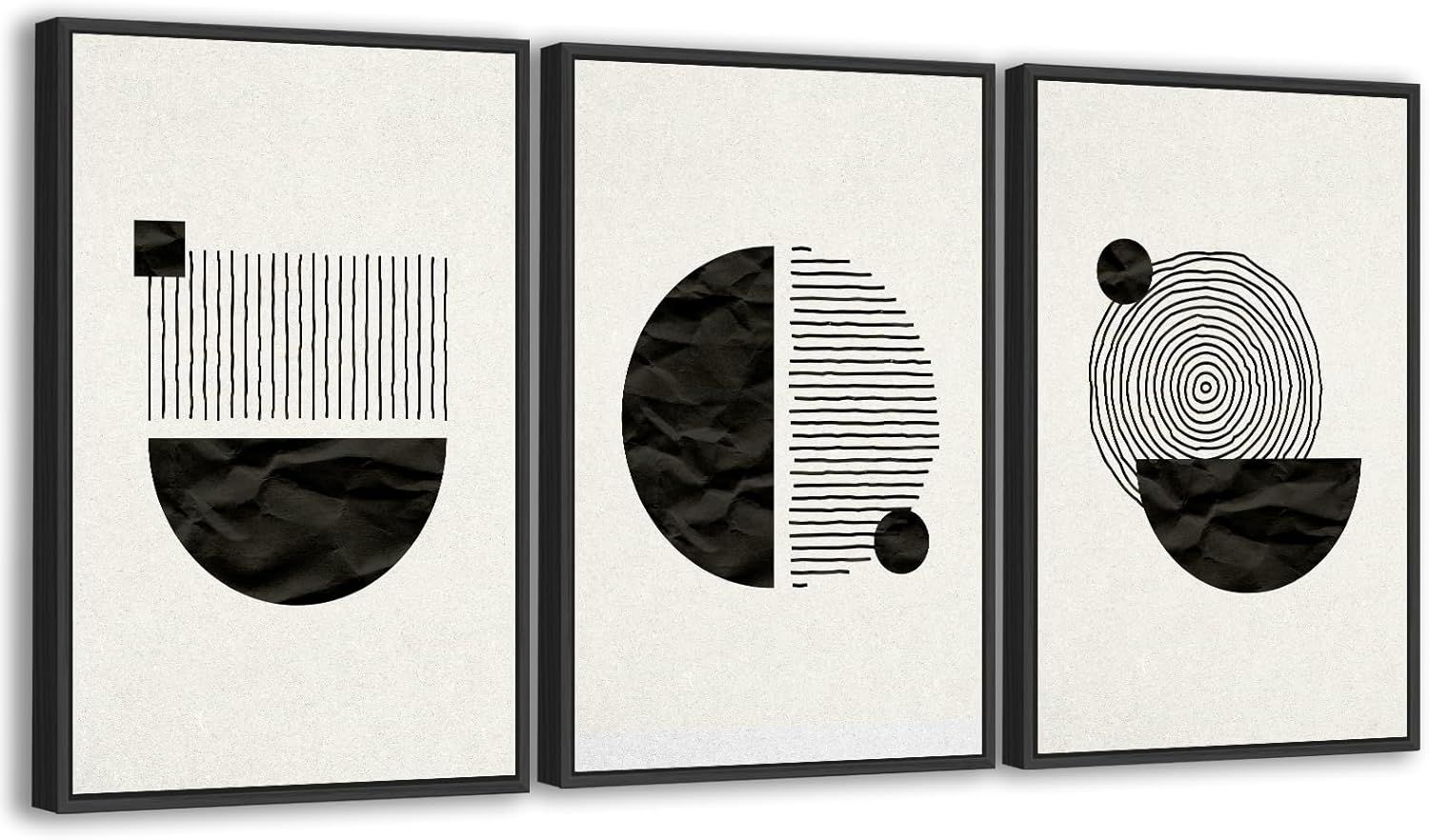 3pc Large Framed Minimalist Abstract Wall Art