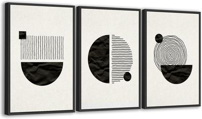 3pc Large Framed Minimalist Abstract Wall Art