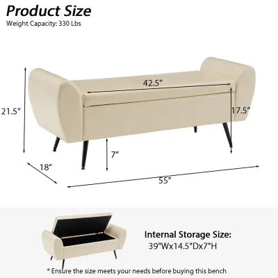 Shaneta 55&quot;W Vegan Leather Storage Bench Storage Ottoman