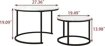 HOJINLINERO Round Set of 2 Coffee Tables, White/Black