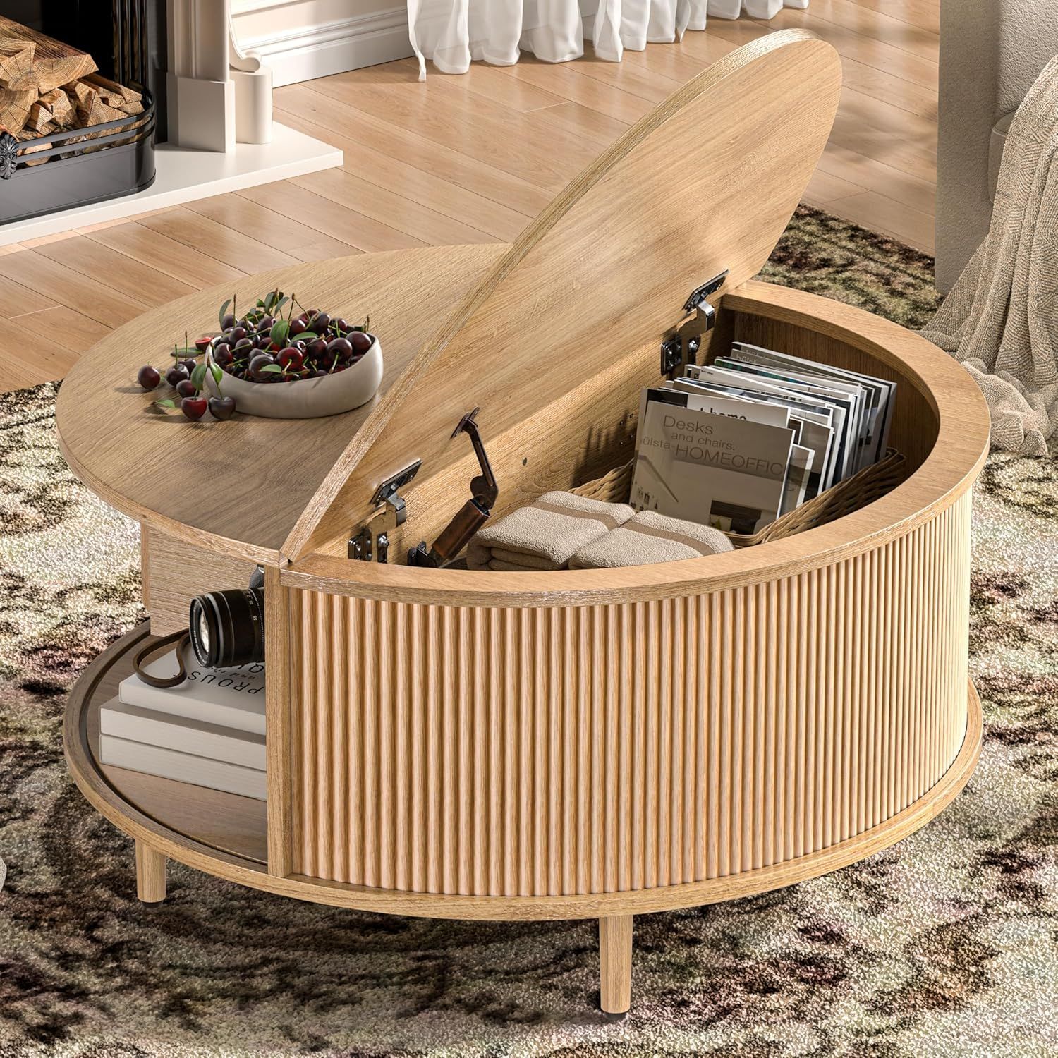 BEROXII 31.5&quot; Fluted Center Table with Storage