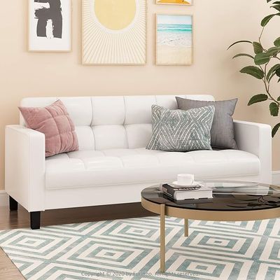 Furinno Brive Contemporary Tufted Faux Leather 3-Seater Sofa