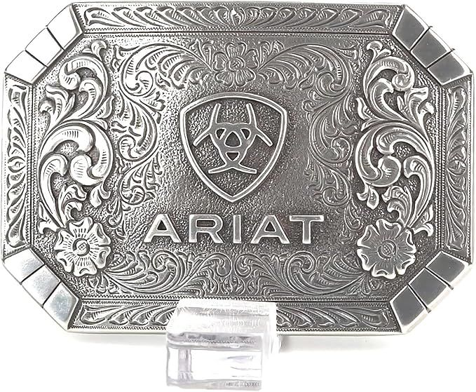 ARIAT Floral Rectangle Silver Acc Buckle, Silver, One Size