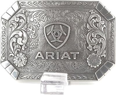 ARIAT Floral Rectangle Silver Acc Buckle, Silver, One Size