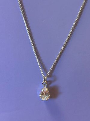 Claire's Silver Cubic Zirconia Pear Pendant Necklace
