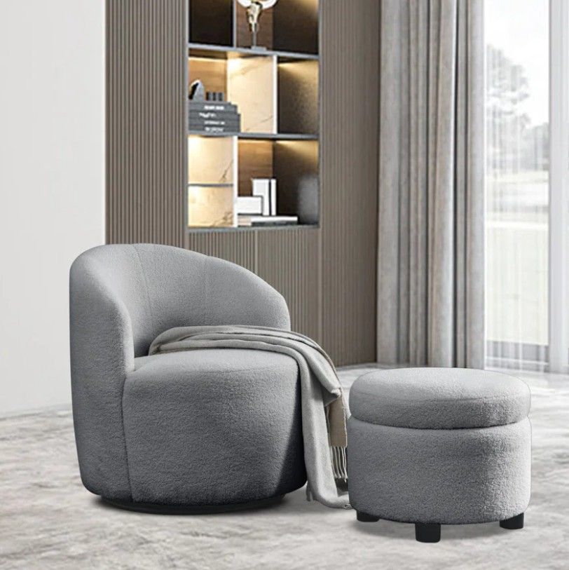 Moktar 360 ° Swivel Accent Barrel Chair with Ottoman