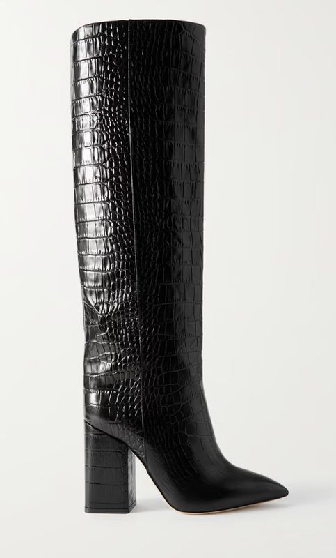 Paris Texas; Anja Boot Black Croc-Effect Leather Boots EU 38