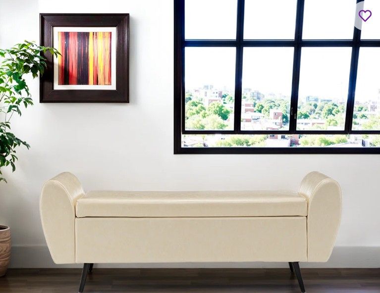 Shaneta 55"W Vegan Leather Storage Bench Storage Ottoman