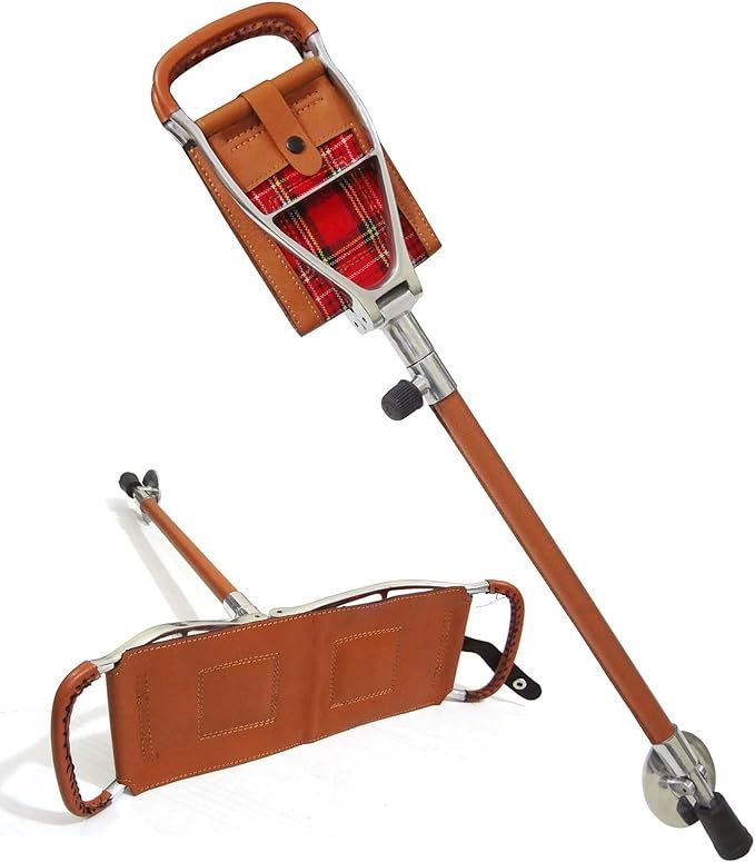 Shooting Seat Stick with Brown Leather Folding Chair