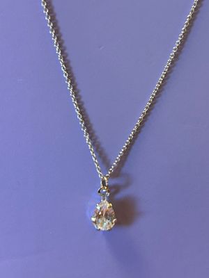 Claire's Silver Cubic Zirconia Pear Pendant Necklace