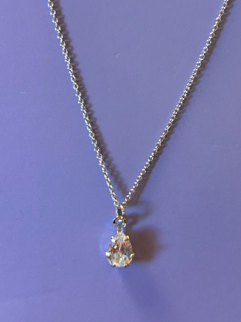 Claire's Silver Cubic Zirconia Pear Pendant Necklace