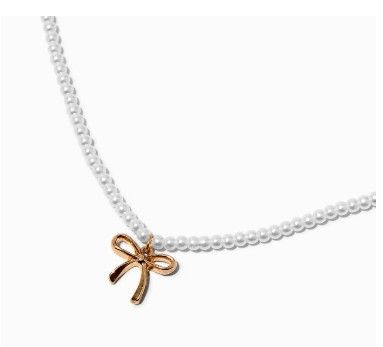 Claire's Pearl &amp; Gold-tone Bow Pendant Necklace