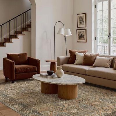 Banvi 6'x9' Vintage Distressed Print Area Rug