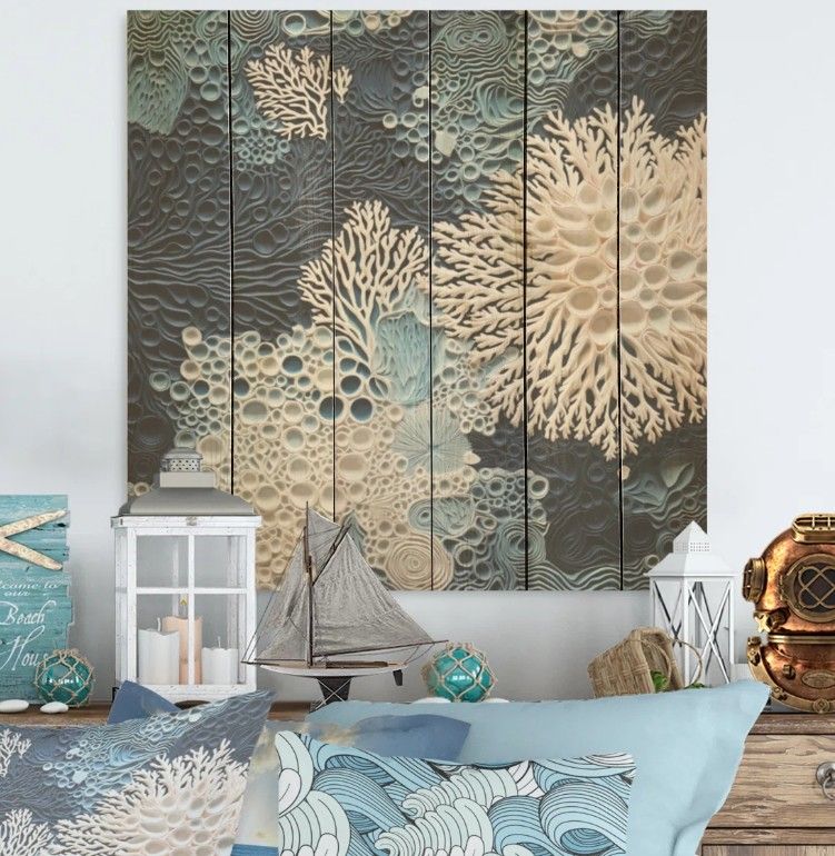 Highland Dunes Under Water Blue &amp; White Corals Collage