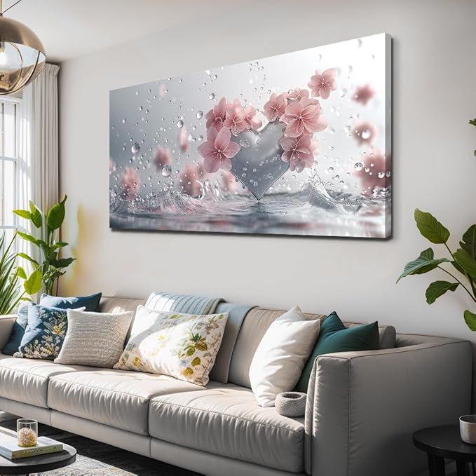 Love Heart Modern Canvas Wall Art, 24"x48"