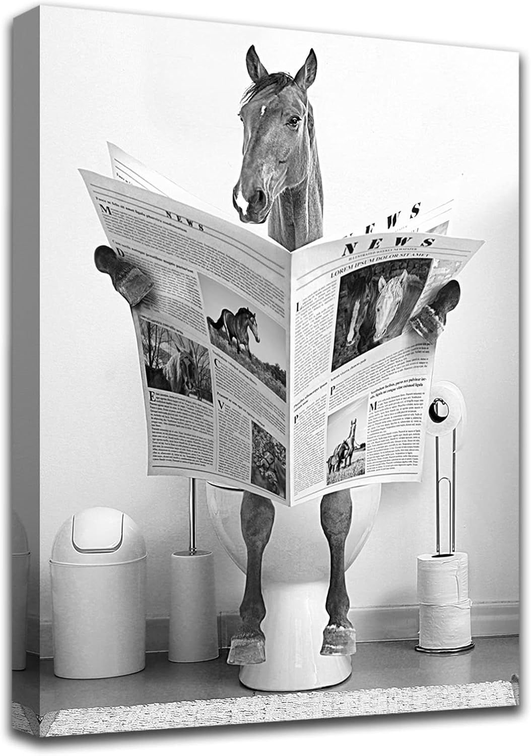 Funny Horse Bathroom Canvas Wall Art