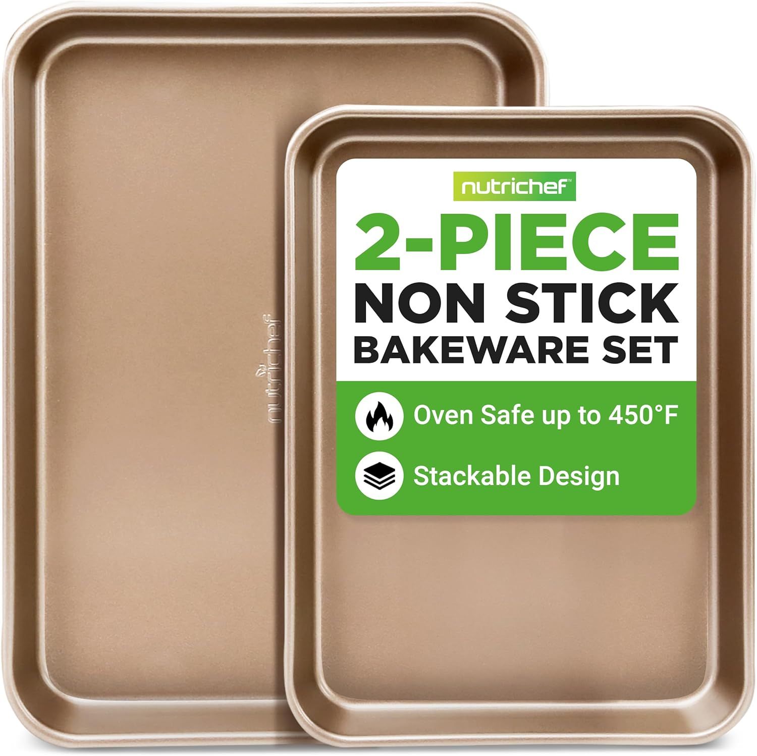 NutriChef Cookie Sheets 2pc Nonstick Carbon Steel Baking Pan Set