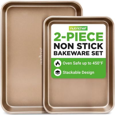 NutriChef Cookie Sheets 2pc Nonstick Carbon Steel Baking Pan Set