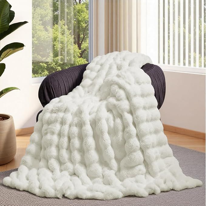 Lotus Karen Faux Fur Blanket Cream White