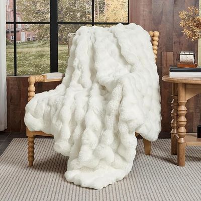 Lotus Karen Faux Fur Blanket Cream White