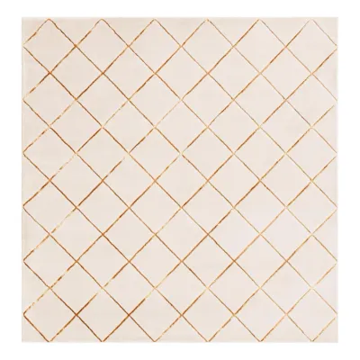 Nikica Latitude Run White and Gold Checkered Rug, 7'10" Square