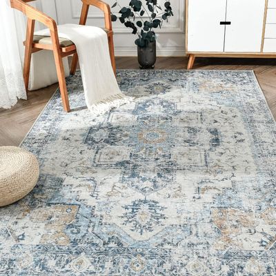 Jinchan Washable 6x9' Vintage Blue Rug