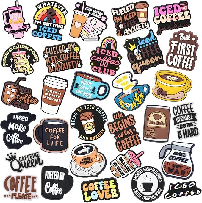 30pcs Cute Pins,  COFFEE Backpack, Lapel Badge Pins Set for Jackets,Hats