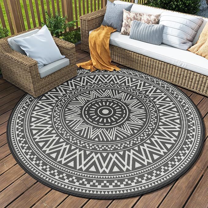 MontVoo Outdoor Waterproof Rug, Round,8ft