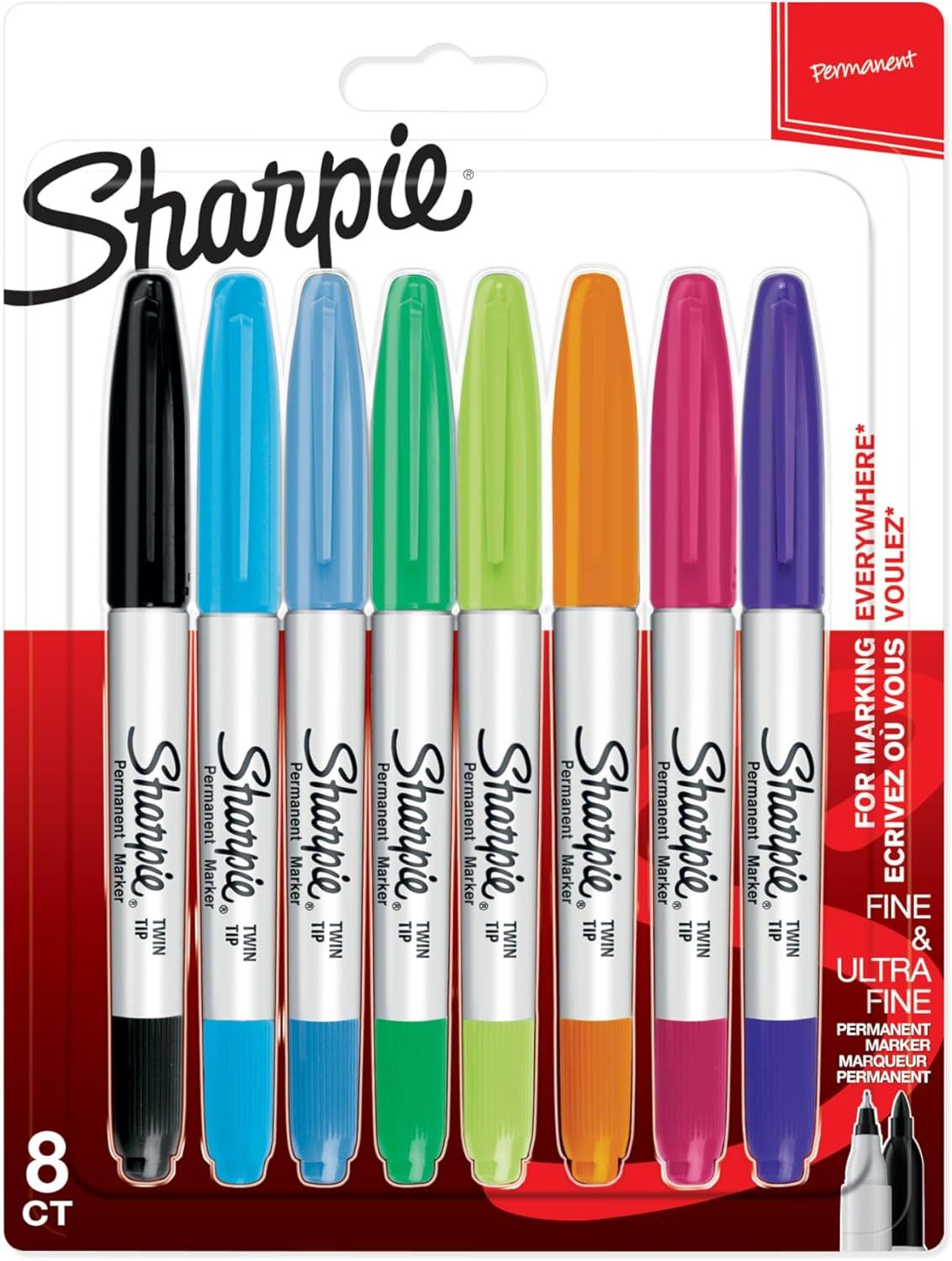 SHARPIE Twin Tip Permanent Markers, 8 Count
