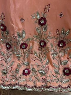 3 Piece Set; Peach Coral Embroidered