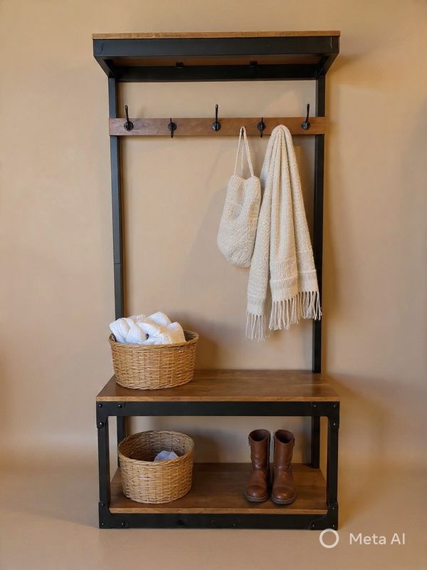 Industrial Entryway Hall Tree with Bench