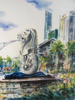 Autographed Print  by James Koh; Merlion