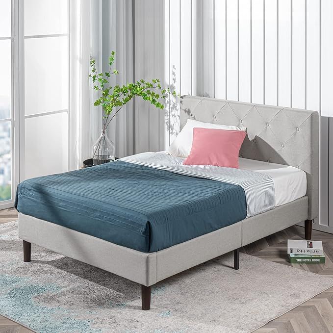 Zinus Upholstered Diamond Stitched Platform Bed, King