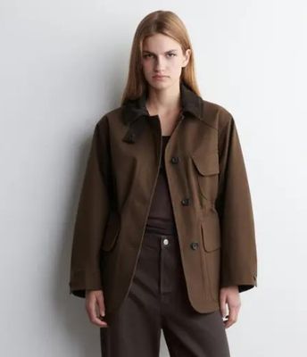 COS Women's Brown Suede-Collar Field Jacket; Sz Small