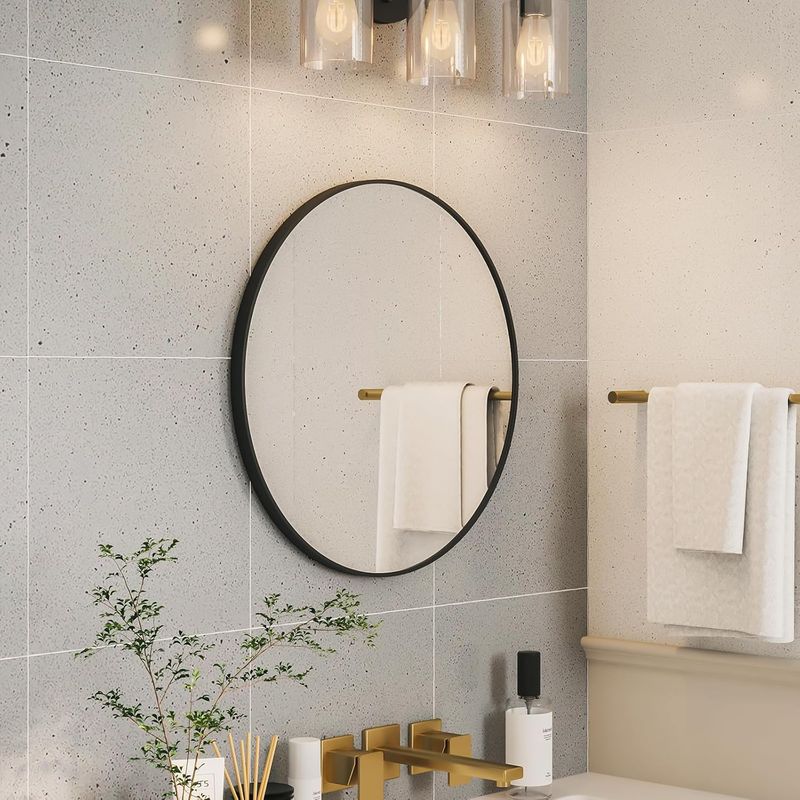 Growsun 28 inch Black Round Mirror