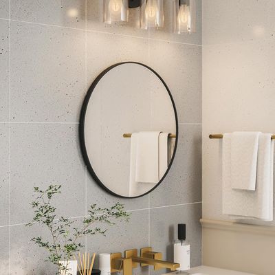 Growsun 28 inch Black Round Mirror