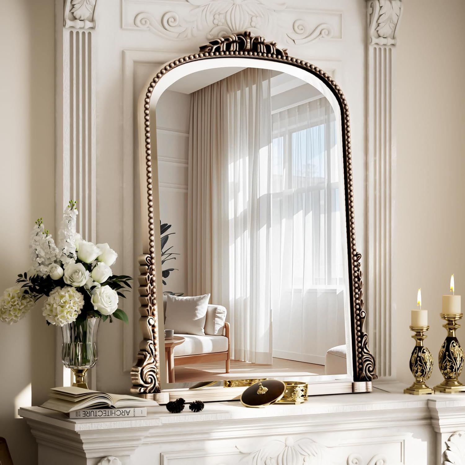 BEAUTYPEAK 32"x 24" Arched Bathroom Mirror