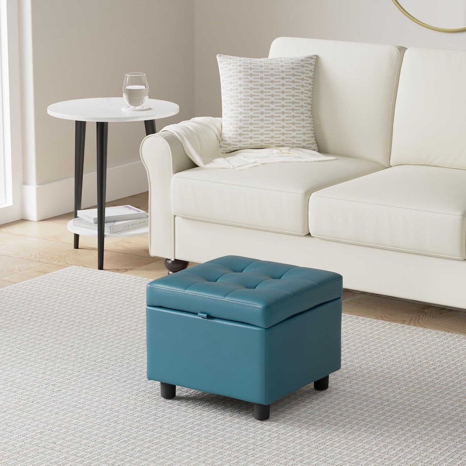 H&amp;B Luxuries Tufted Leather Flip Top Storage Ottoman