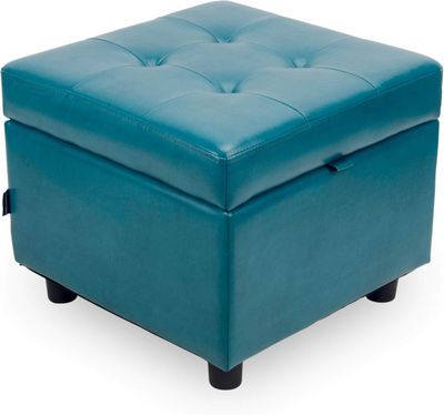 H&amp;B Luxuries Tufted Leather Flip Top Storage Ottoman