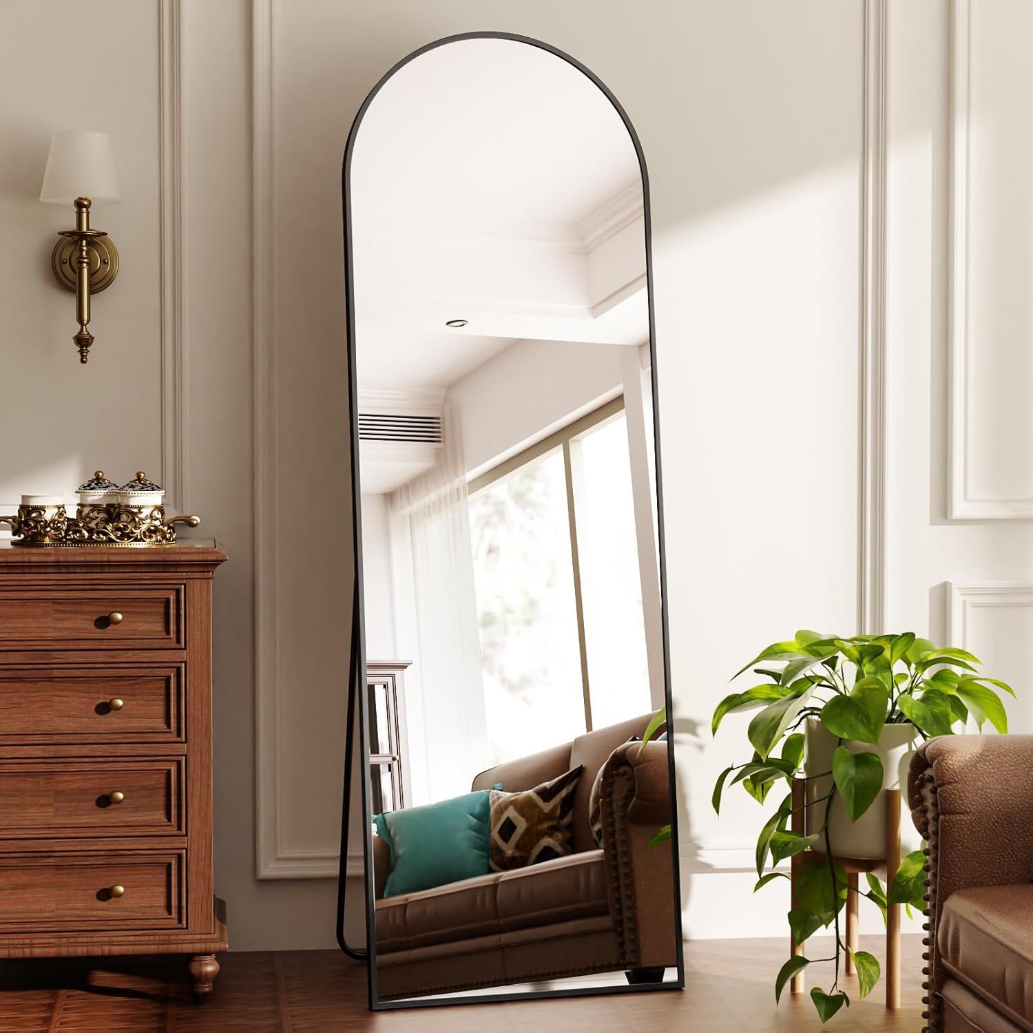 BEAUTYPEAK Full Length Mirror 58"x18", Arched Mirror; Black